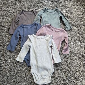 Carter's 5pc Baby 6M Ribbed Long Sleeve Cotton Snap Bodysuits